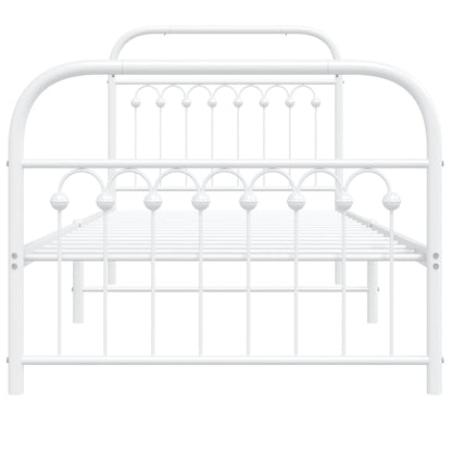 White Metal Bed Frame with Footboard 90x190cm - No Mattress Included