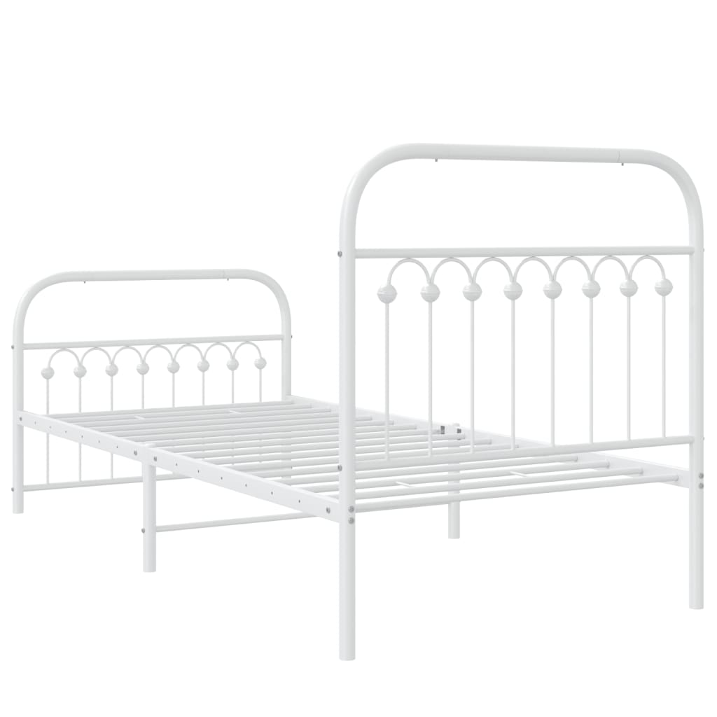 White Metal Bed Frame with Footboard 90x190cm - No Mattress Included