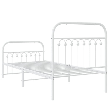 White Metal Bed Frame with Footboard 90x190cm - No Mattress Included