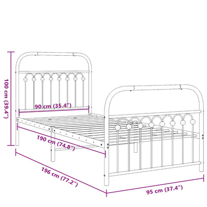 White Metal Bed Frame with Footboard 90x190cm - No Mattress Included