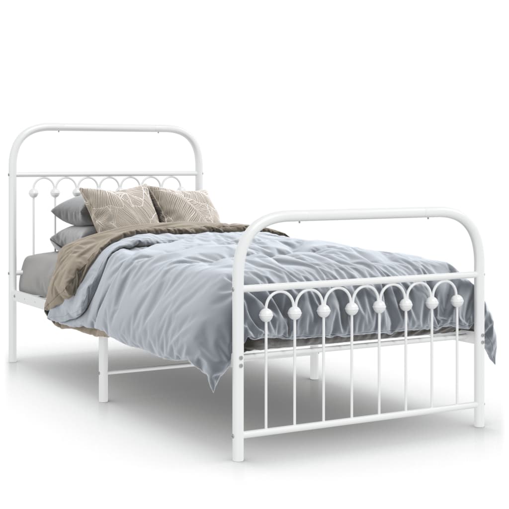White Metal Bed Frame with Footboard, 90x200cm - No Mattress
