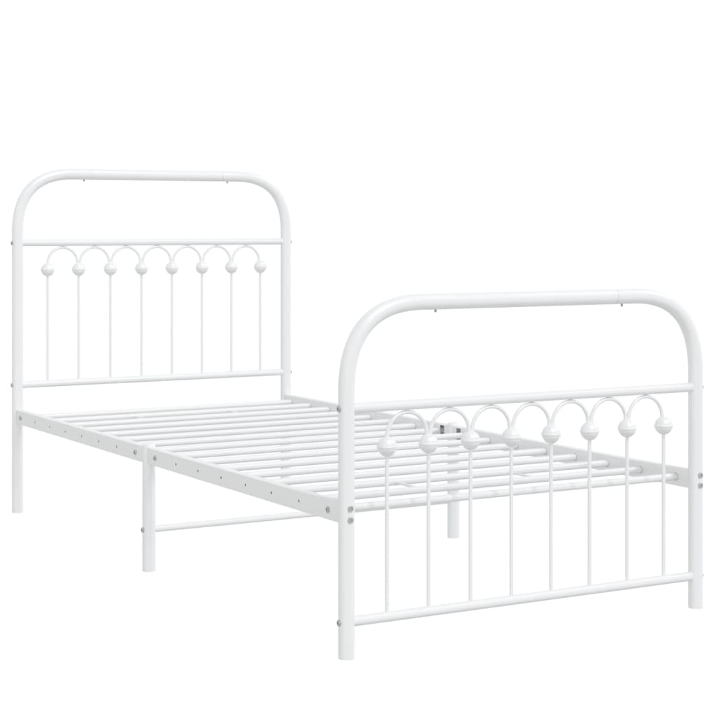 White Metal Bed Frame with Footboard, 90x200cm - No Mattress