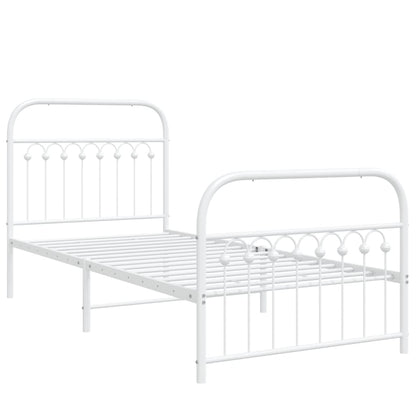 White Metal Bed Frame with Footboard, 90x200cm - No Mattress