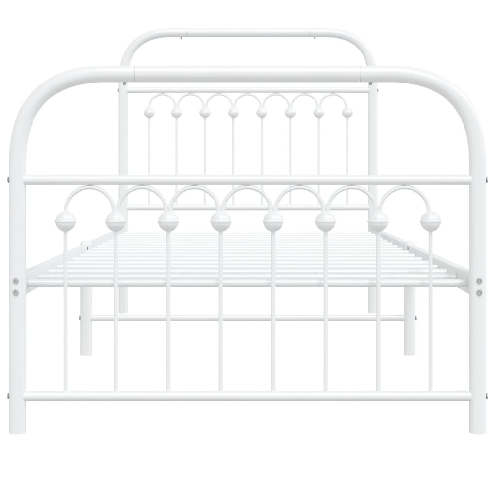 White Metal Bed Frame with Footboard, 90x200cm - No Mattress