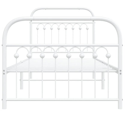 White Metal Bed Frame with Footboard, 90x200cm - No Mattress