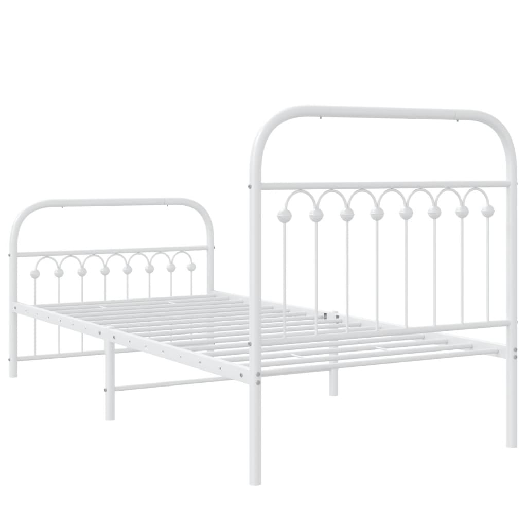 White Metal Bed Frame with Footboard, 90x200cm - No Mattress