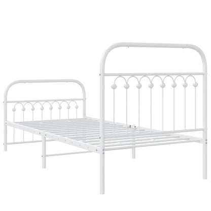 White Metal Bed Frame with Footboard, 90x200cm - No Mattress