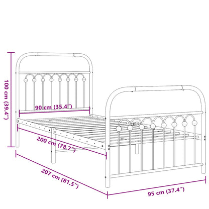 White Metal Bed Frame with Footboard, 90x200cm - No Mattress