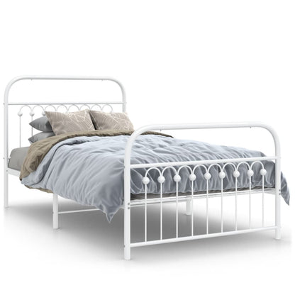 White Metal Bed Frame with Footboard, 100x190cm - No Mattress Included