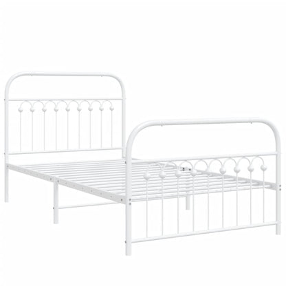 White Metal Bed Frame with Footboard, 100x190cm - No Mattress Included