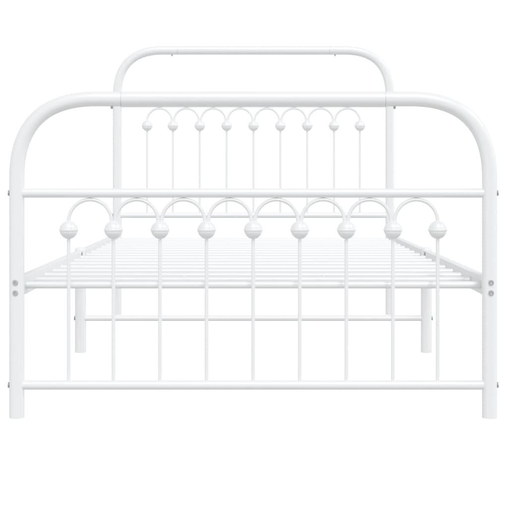 White Metal Bed Frame with Footboard, 100x190cm - No Mattress Included