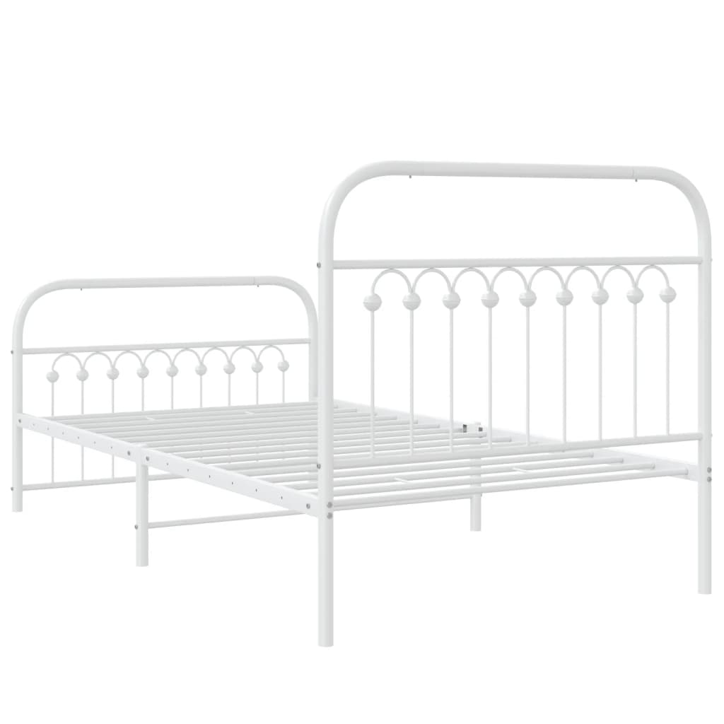 White Metal Bed Frame with Footboard, 100x190cm - No Mattress Included