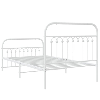 White Metal Bed Frame with Footboard, 100x190cm - No Mattress Included