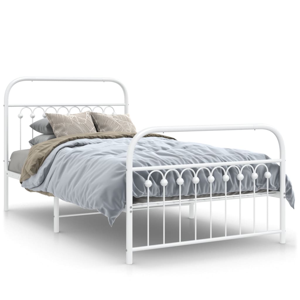 White Metal Bed Frame with Footboard, 100x200cm (No Mattress)