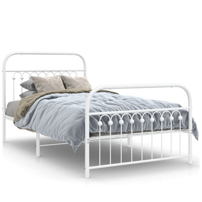 White Metal Bed Frame with Footboard, 100x200cm (No Mattress)