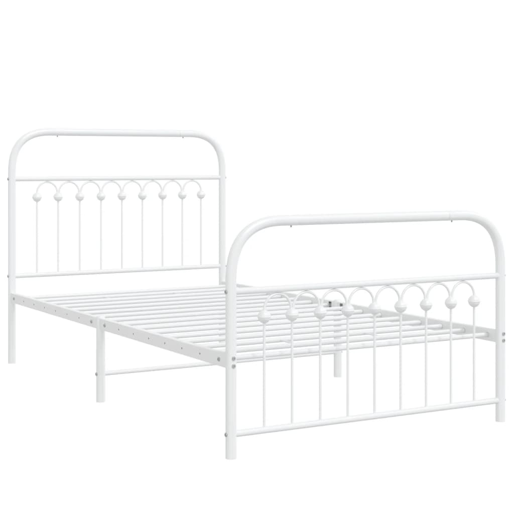 White Metal Bed Frame with Footboard, 100x200cm (No Mattress)