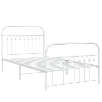 White Metal Bed Frame with Footboard, 100x200cm (No Mattress)