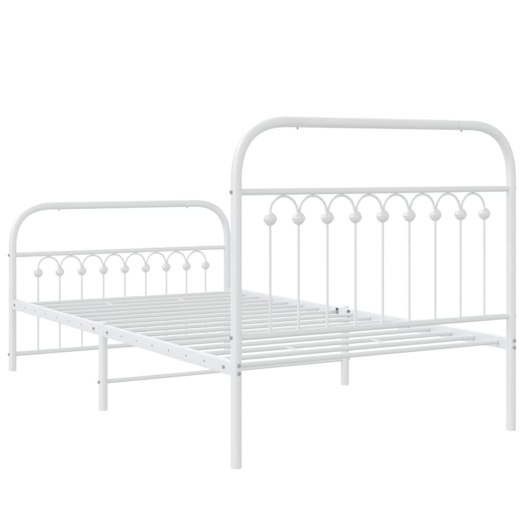 White Metal Bed Frame with Footboard, 100x200cm (No Mattress)
