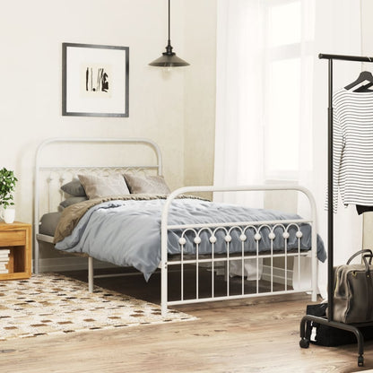 White Metal Bed Frame with Footboard, 100x200cm (No Mattress)