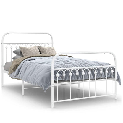 White Metal Bed Frame with Footboard - 107x203cm, No Mattress