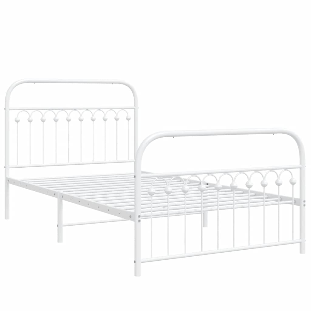 White Metal Bed Frame with Footboard - 107x203cm, No Mattress