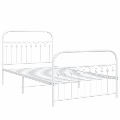 White Metal Bed Frame with Footboard - 107x203cm, No Mattress