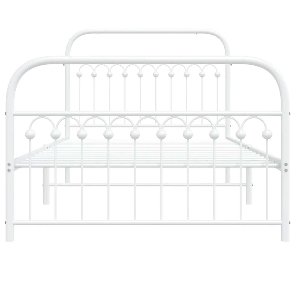 White Metal Bed Frame with Footboard - 107x203cm, No Mattress