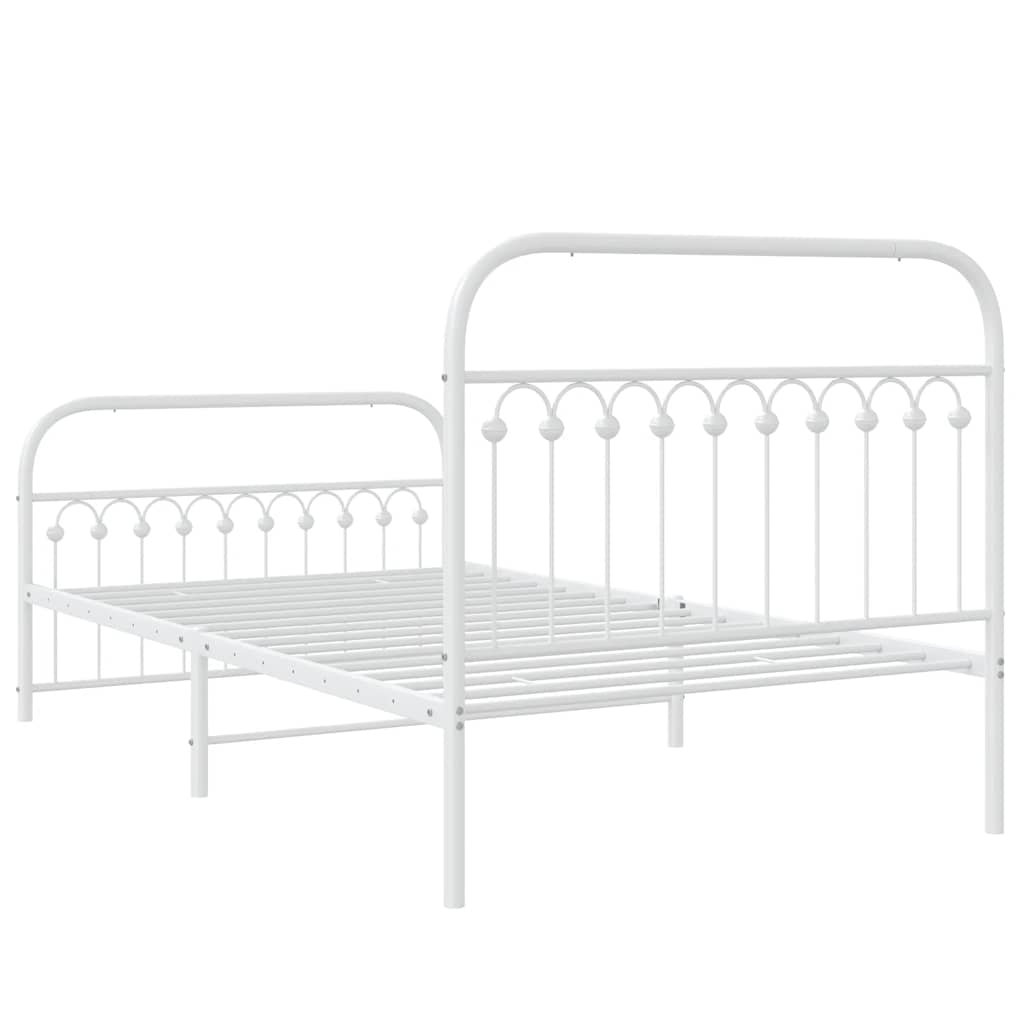 White Metal Bed Frame with Footboard - 107x203cm, No Mattress