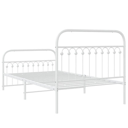 White Metal Bed Frame with Footboard - 107x203cm, No Mattress