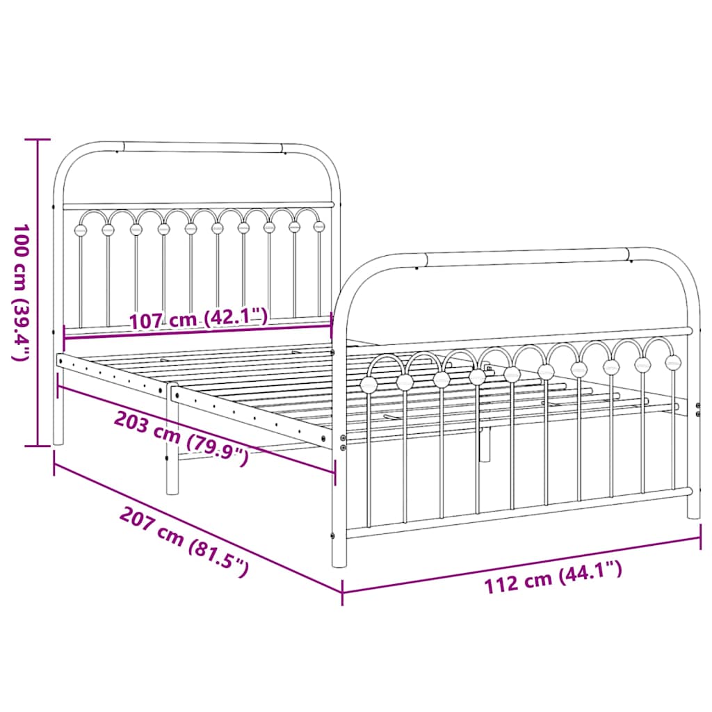 White Metal Bed Frame with Footboard - 107x203cm, No Mattress