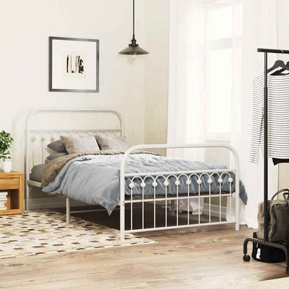White Metal Bed Frame with Footboard - 107x203cm, No Mattress