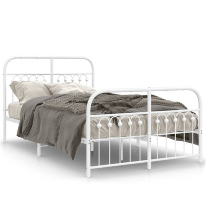 White Metal Bed Frame with Footboard, 120x190cm, No Mattress