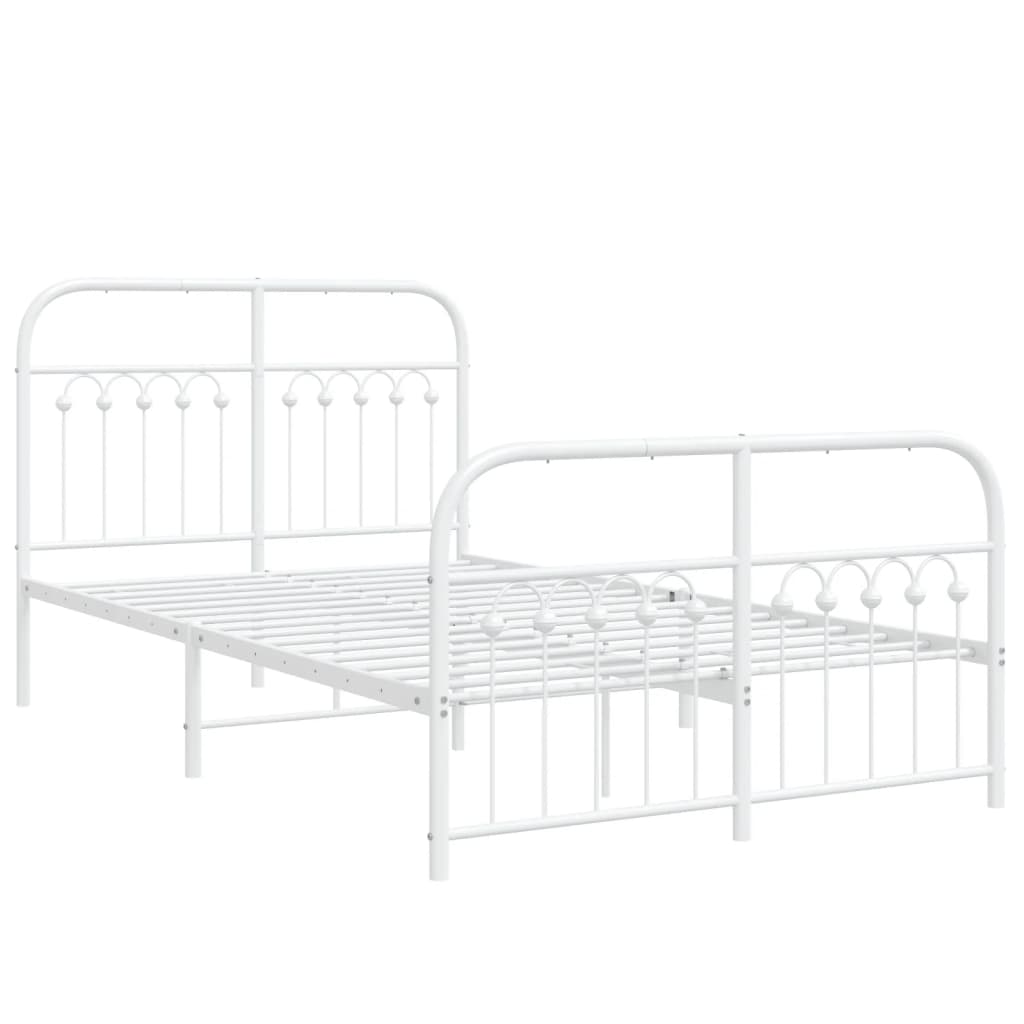 White Metal Bed Frame with Footboard, 120x190cm, No Mattress