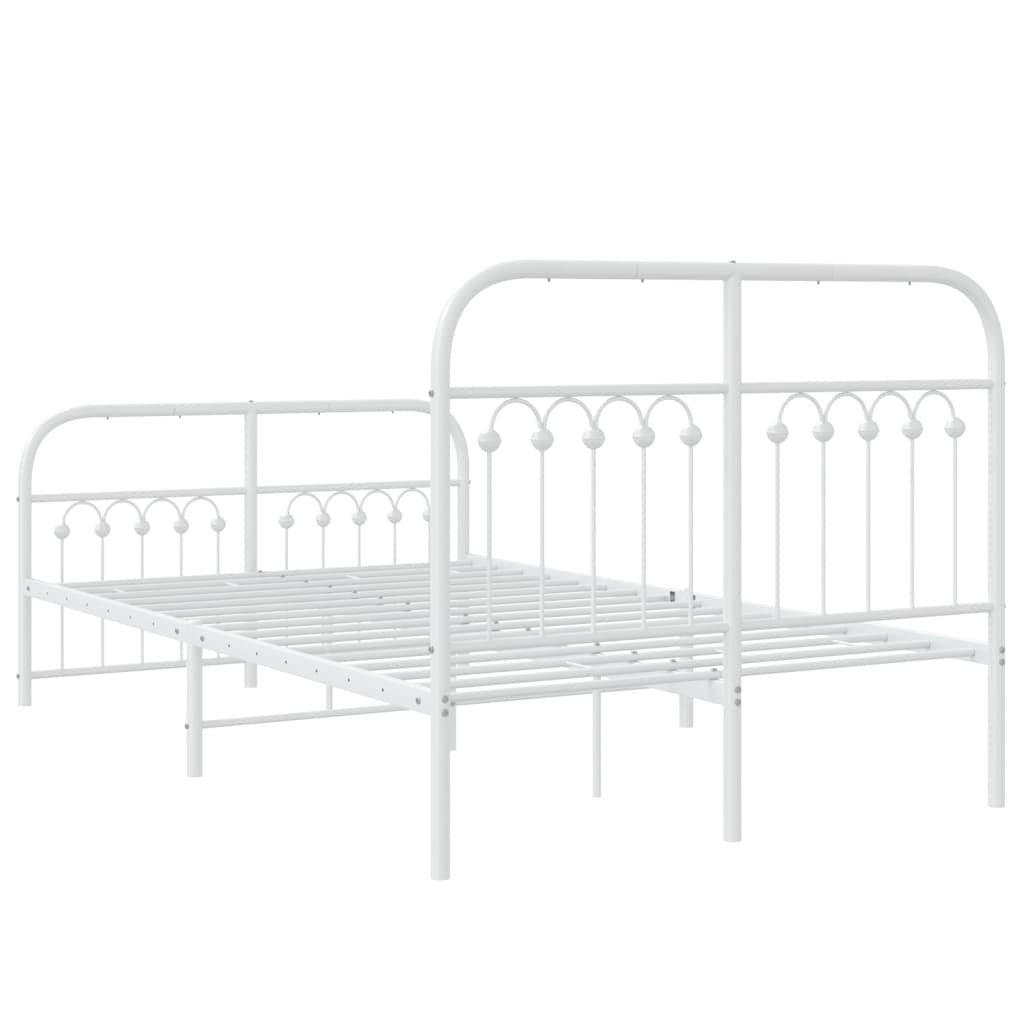 White Metal Bed Frame with Footboard, 120x190cm, No Mattress