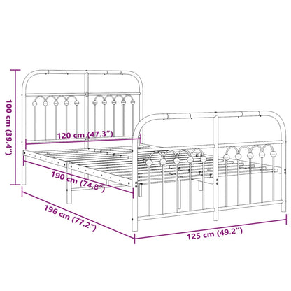 White Metal Bed Frame with Footboard, 120x190cm, No Mattress