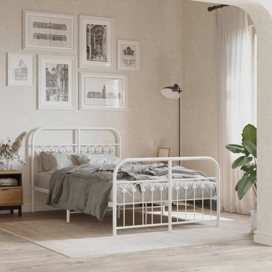 Metal Bed Frame without Mattress with Footboard White 120x200cm
