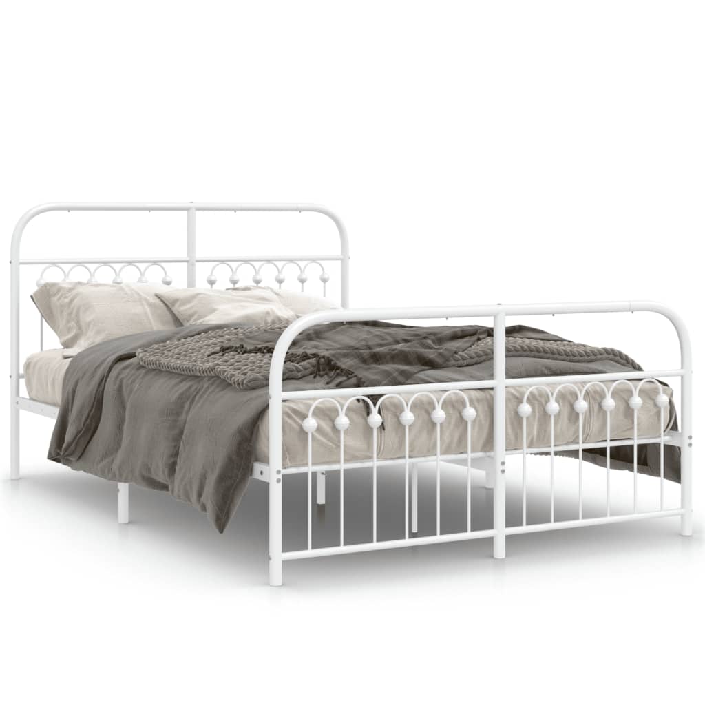 White Metal Bed Frame with Footboard - 137x190cm, No Mattress