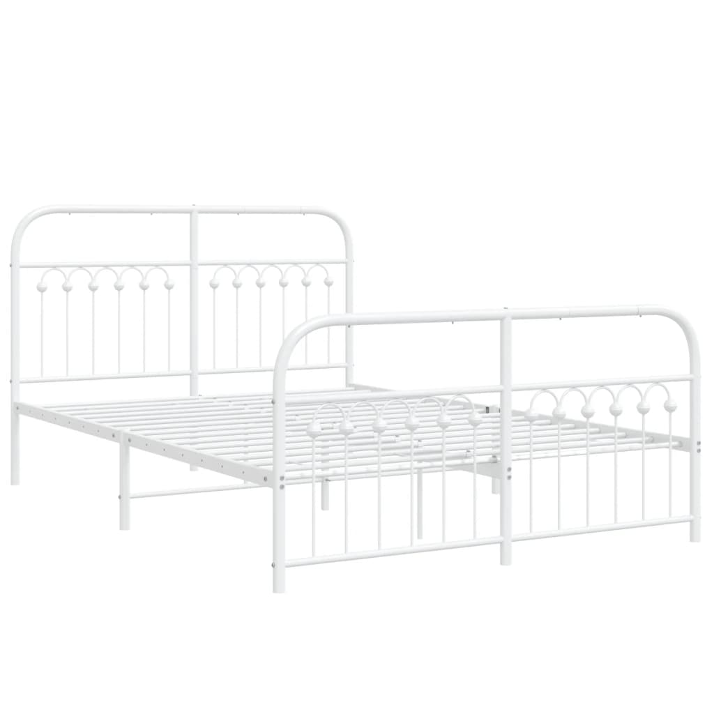 White Metal Bed Frame with Footboard - 137x190cm, No Mattress