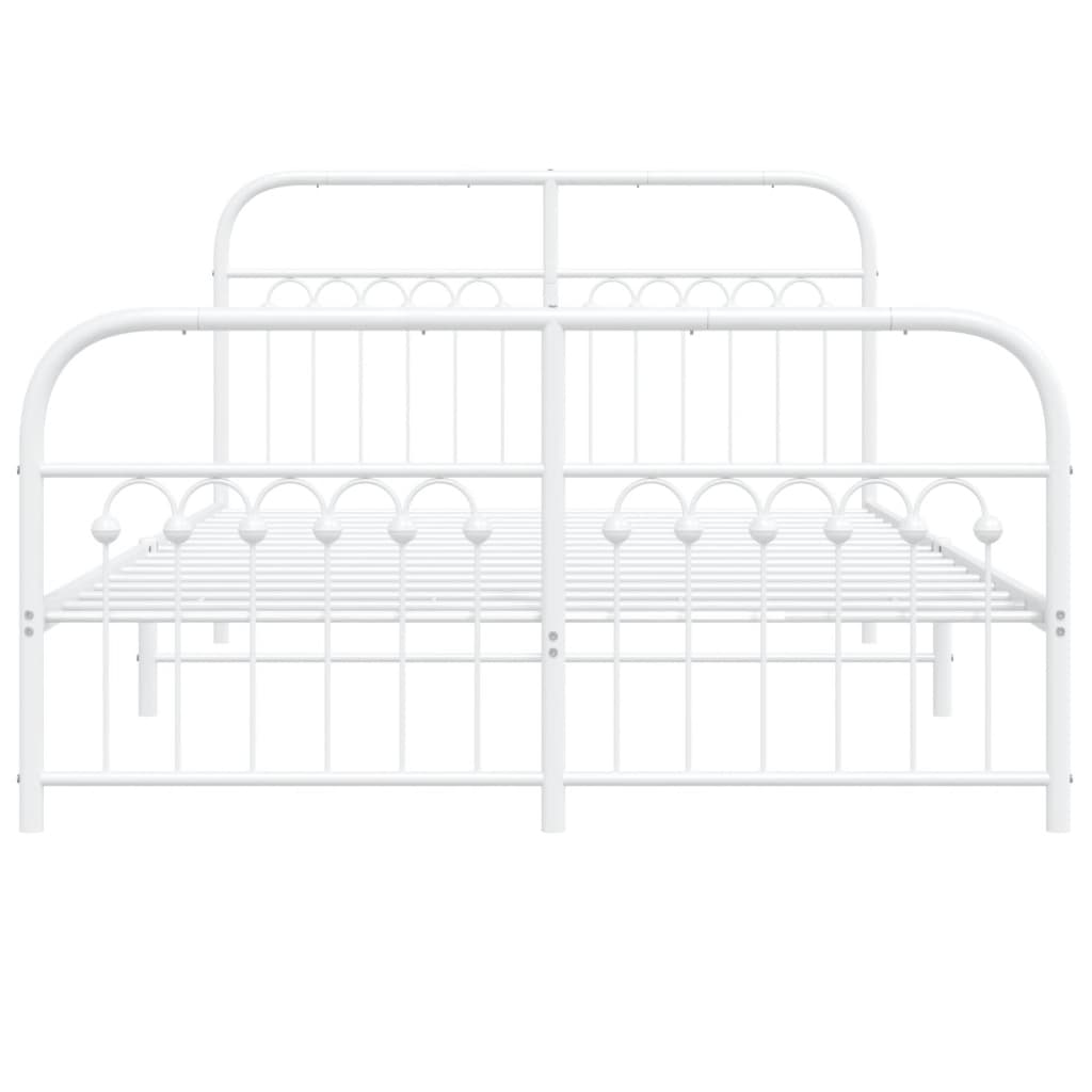 White Metal Bed Frame with Footboard - 137x190cm, No Mattress