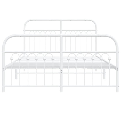 White Metal Bed Frame with Footboard - 137x190cm, No Mattress