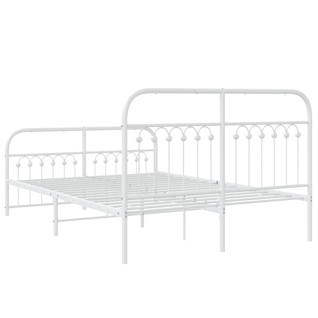 White Metal Bed Frame with Footboard - 137x190cm, No Mattress