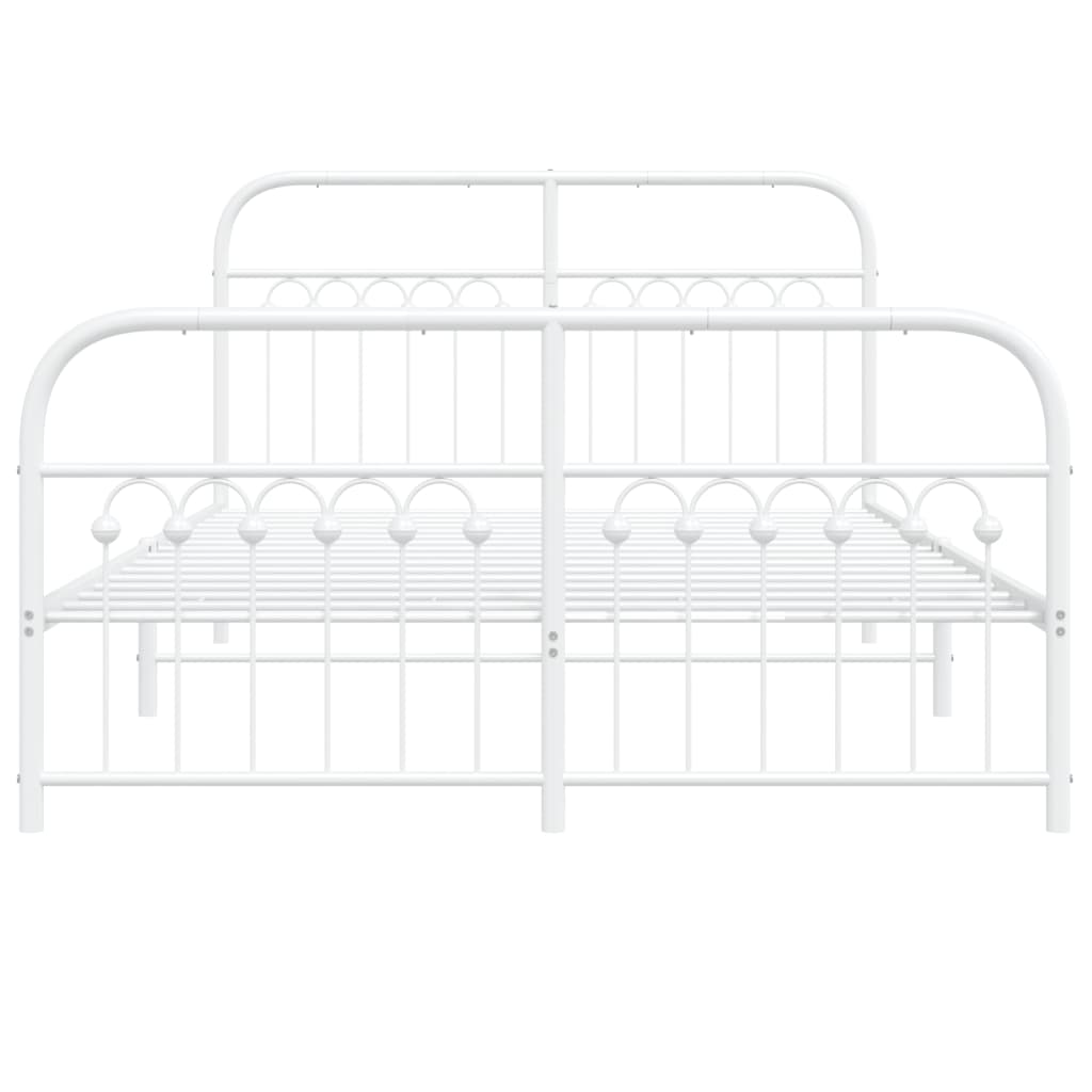 White Metal Bed Frame with Footboard 140x190cm - No Mattress
