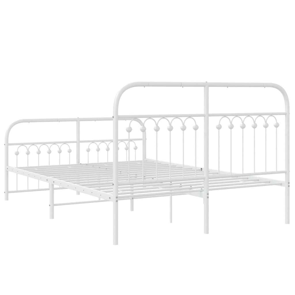White Metal Bed Frame with Footboard 140x190cm - No Mattress
