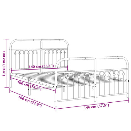 White Metal Bed Frame with Footboard 140x190cm - No Mattress