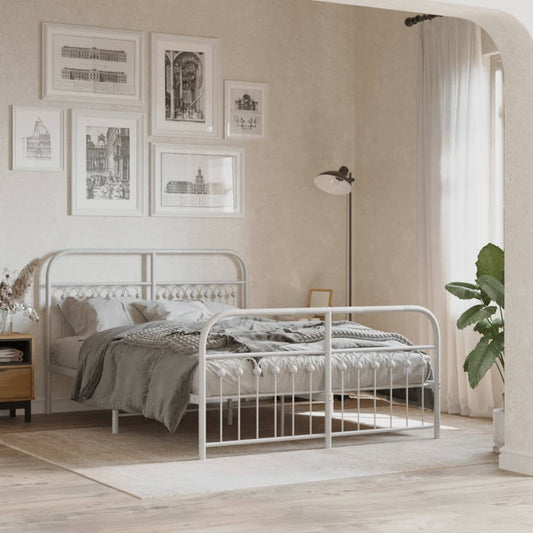 White Metal Bed Frame with Footboard 140x190cm - No Mattress
