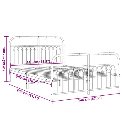Metal Bed Frame without Mattress with Footboard White 140x200cm