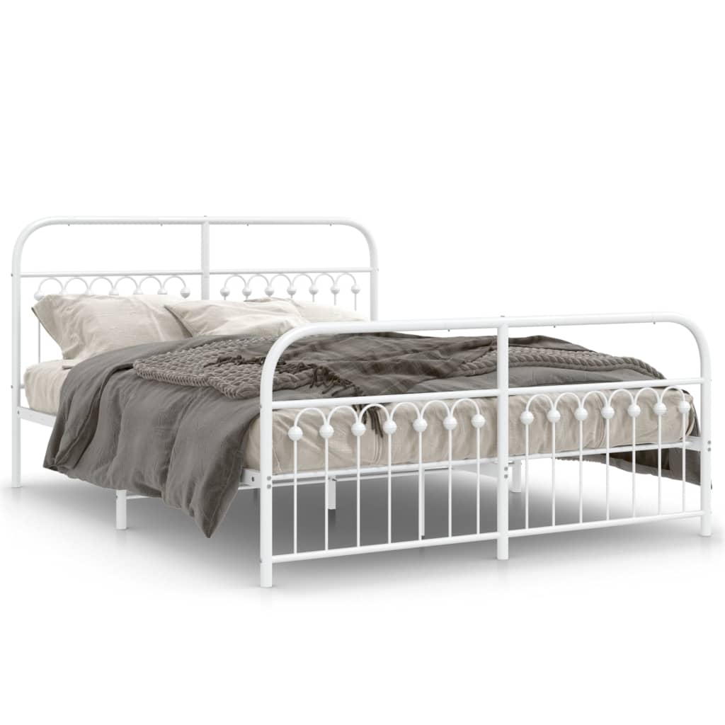 White Metal Bed Frame with Footboard - 150x200cm Sturdy Design