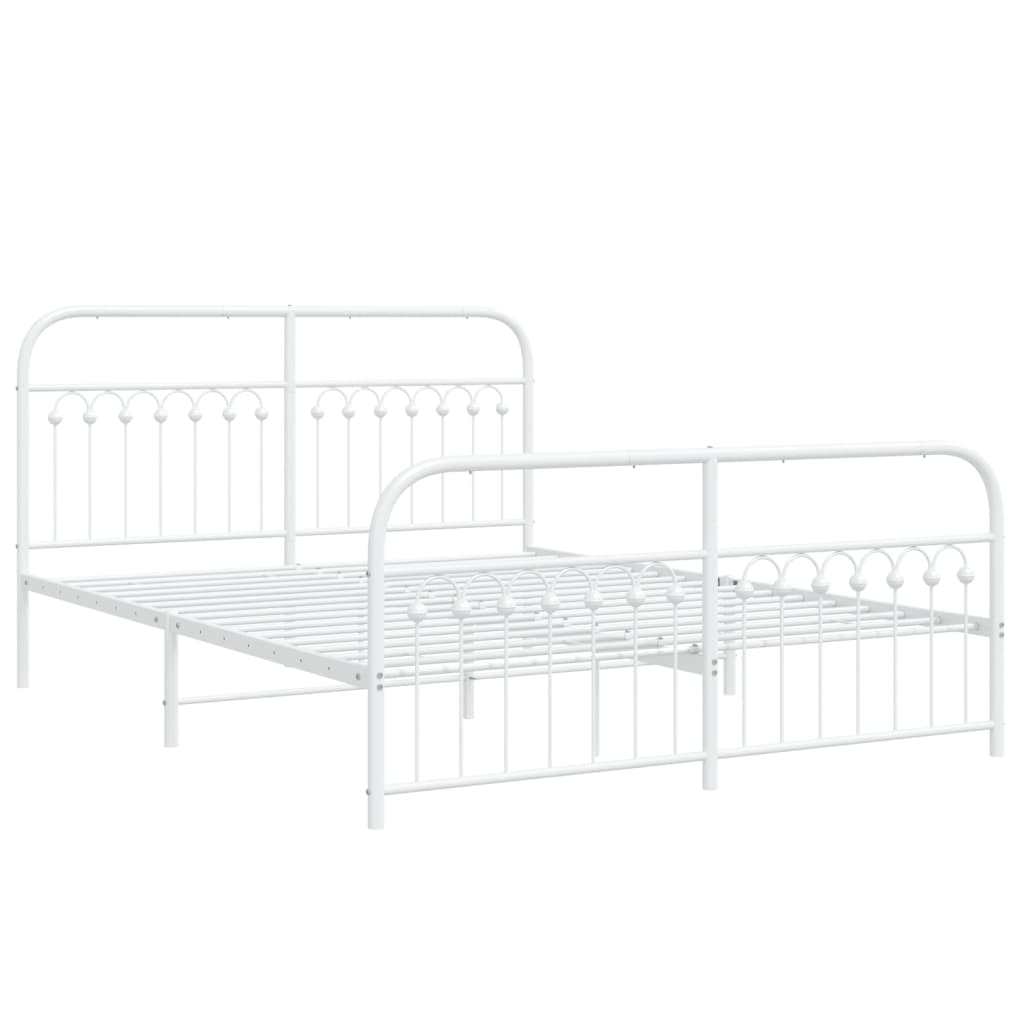 White Metal Bed Frame with Footboard - 150x200cm Sturdy Design