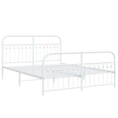 White Metal Bed Frame with Footboard - 150x200cm Sturdy Design