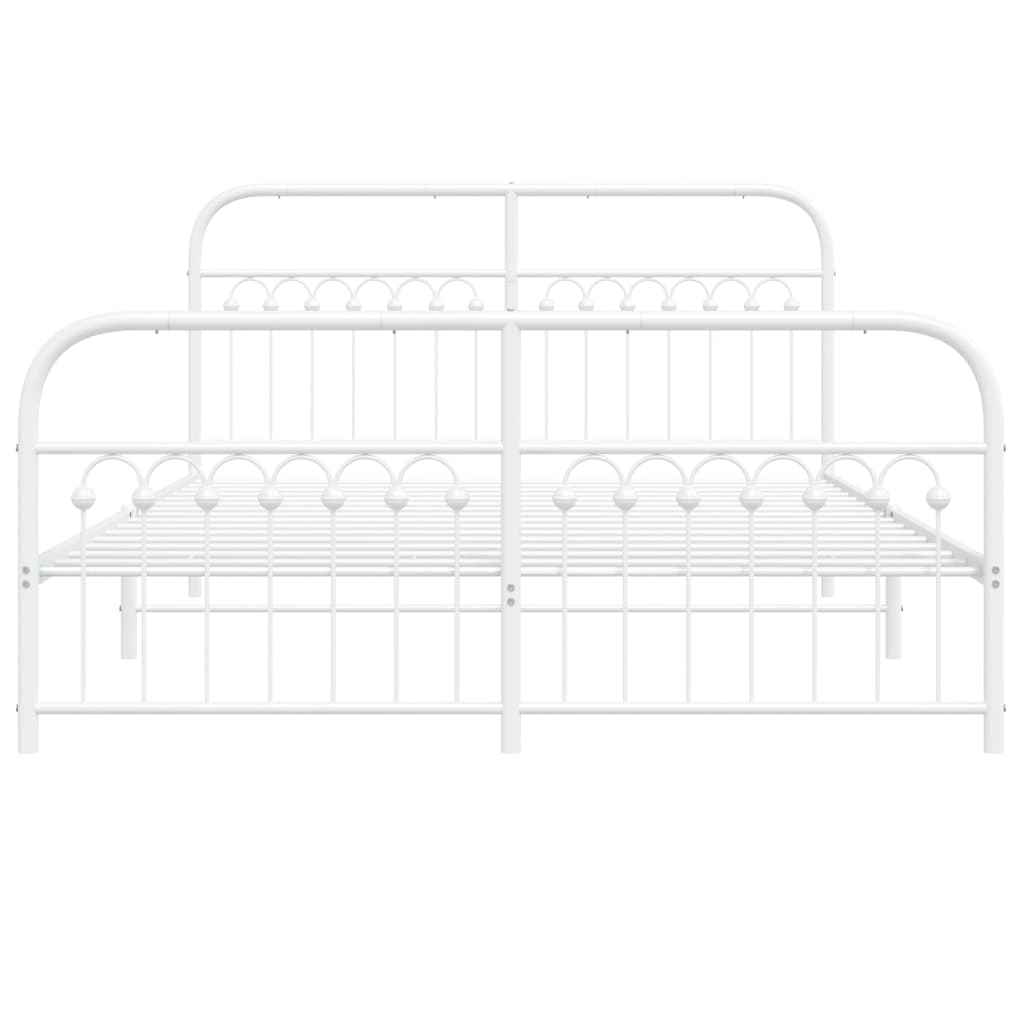 White Metal Bed Frame with Footboard - 150x200cm Sturdy Design